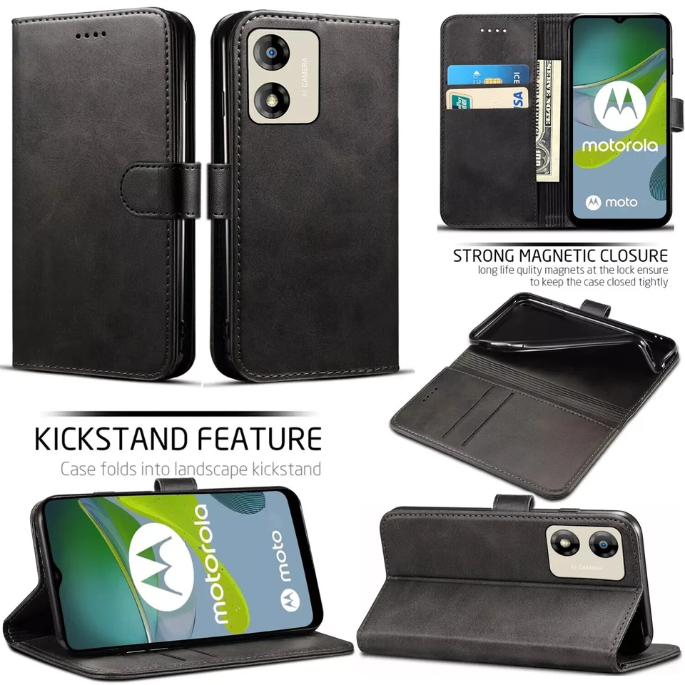 Funda Para Motorola Moto E14 G14 G24 G04 Cuero Abatible Billetera Tarjeta Teléfono Cubierta Foto 1 de 1