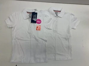 French Toast Little Girl’s Short Sleeve Stretch Pique Polo 2-Pack, White, XS - Picture 1 of 3