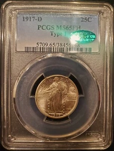 PCGS MS65 FH 1917-D Standing Liberty Quarter FULL HEAD CAC AMAZING HIGH END WOW! - Picture 1 of 4