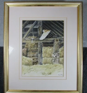 Lovely Vintage Framed Marion Tuffrey Original Watercolour Barn Owl in Flight - Picture 1 of 11