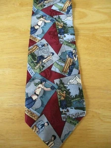 Hathaway Brand NECKTIE - Maroon Background Golf Pictures Novelty Women Golfers - Picture 1 of 2