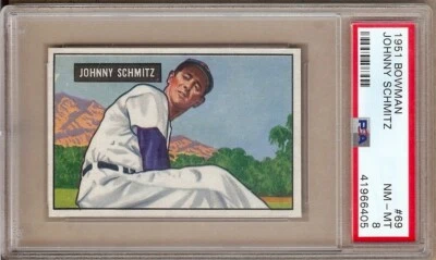 1951 BOWMAN JOHNNY SCHMITZ #69 PSA 8!! - Image 1 of 2