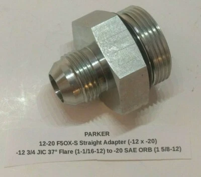 PARKER 12-20 F5OX-S Straight Adapter (-12 x -20) 3/4 JIC 37° to -20 SAE ORB - Image 1 of 4