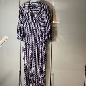 M&S Womens Midi Dress UK 20R Purple Geo Pockets Button Front Belt Collar Shirt - Picture 1 of 16