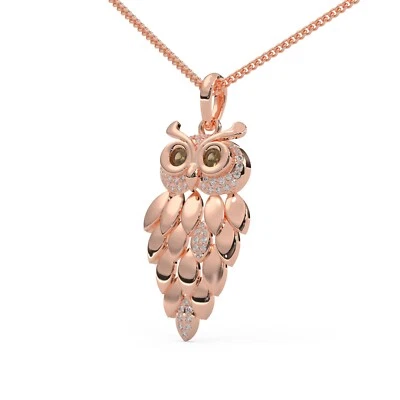 Collar colgante de búho, cadena de 18 pulgadas, dije vintage en plata de ley .925 Foto 1 de 4