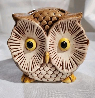 Lindo soporte de cepillo de dientes vintage de cerámica marrón ojo grande búho 4,25" Tx4,25" Lx3" W Foto 1 de 4
