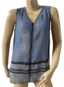 LIZ CLAIBORNE Womens Size Medium Sheer Sleeveless Tribal Boho Print V Neck Shirt - Picture 1 of 6
