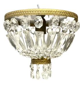 Ancien PLAFONNIER pampilles de cristal LUSTRE suspension  luminaire - Picture 1 of 5