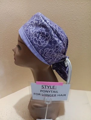 Flowers Purple Succulent Women's Ponytail Surgical Scrub Hat/Cap  - Image 1 of 4