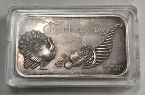 Vintage 1972 Thanksgiving 1 Oz .999 Silver Art Bar - Picture 1 of 2