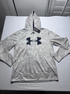 UA Under Armour Men's Rival Fleece Big Logo Hoodie Sweatshirt NWT White Tan Blue - Foto 1 di 13