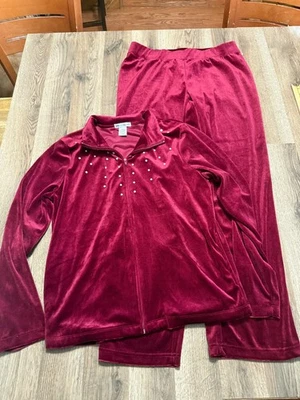 Rebecca Malone Outfit 女式 Med 红色裤子长袖拉链天鹅绒 — 第 1/4 张图片