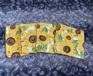 Handmade Sunflower Floral Print Square Fabric Coasters-Set Of 4 - Picture 1 of 8