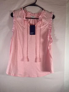 Crown & Ivy Girls L Meadow Pink Ruffle Sleeveless Shirt w Tassel Front Tie NWT - Picture 1 of 5