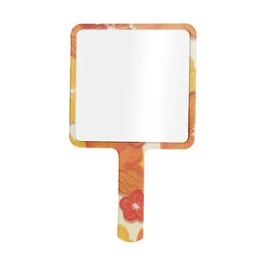 1 Pc Women Floral Square Handheld Mirror for Business Travel Orange Yellow - Picture 1 of 4