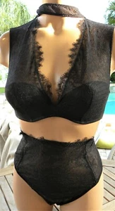 Victorias Secret bra set 34B M high neck choker high waist thong plunge angels - Picture 1 of 3