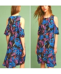 Anthropologie Maeve Elia Floral Dress Womens Size 12 Cold Shoulder - Picture 1 of 17