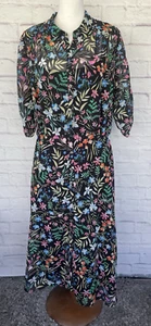 Maggy London Midikleid Damen Schwarz Mehrfarbig Blumen Fit & Flare Knopf - Bild 1 von 19
