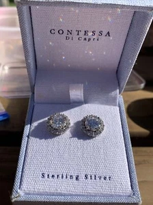 Nuevos con etiquetas Condesa DI CAPRI Plata Esterlina 925 Pendientes Círculo Halo Zirconia Tachón - Imagen 1 de 4