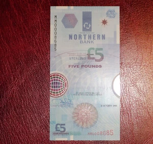 1999 £5 Northern Bank Limited Belfast Ireland -{ UNC/MINT }- MM0008685 Polymer - Picture 1 of 2