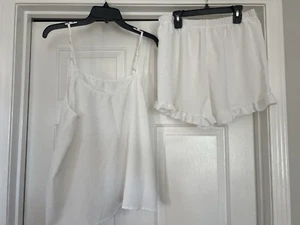 Cremeweißer 2-teiliger Spaghettiträger Shorts Schlafanzug Gr. Large - Bild 1 von 3