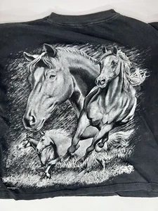 VINTAGE 1990s HORSE ALL OVER GRAPHIC SCREEN PRINT T-SHIRT EQUESTRIAN MUSTANG L - Picture 1 of 14
