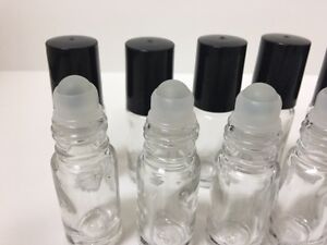 3 Bottles Clear 1/6 oz, 5 ml GLASS Roll On Bottle With Black Cap & Roller New !