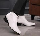 Mens genuine Leather Pointy Toe Cuban Heel Ankle Boots Dress oxford shoes 