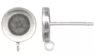 Pendientes, poste de plata de ley con ajuste de bisel redondo de 8 mm con lazo (1 par) * - Imagen 1 de 4