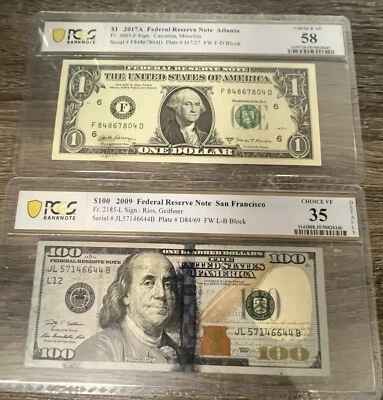 2009-$100, & 2017A-$1 dollar bill Ink error   Certified And Graded  - Image 1 of 4