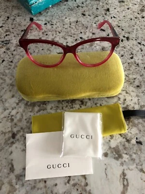 QUADROS DE ÓCULOS Gucci 56-16-140 ombre vermelho/rosa novo com etiquetas - Imagem 1 de 4