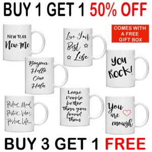 Motivational Quote Mugs 11oz Gift Mug Tea Coffee Personalised Bonjour Positive  - Picture 1 of 11