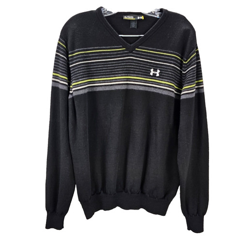 Under Armour 100 Merino Wool VNeck Striped Sweater (Men's XL) Black