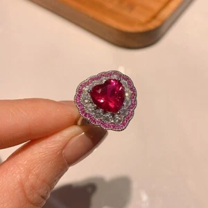 3Ct Heart Lab Created Pink Ruby Women Cocktail Ring 14k White Gold Plated Silver - Picture 1 of 5