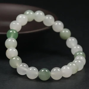 7"&8mm Certified 100% Natural Grade A White Green Jade Bracelet Bangle 48086 - Picture 1 of 11