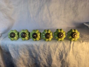 Lot Of 6 Green Color Ceramic knobs Hand Painted Knobs Kitchen Cabinet Knobs - Picture 1 of 6