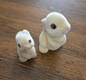Hallmark Easter Merry Miniature 1983 Adorable Flocked Bunny Rabbit Lot Of Two - Picture 1 of 2