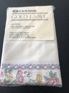 CANNON Gold Label Floral - 2 King Pillow Cases Vintage New In Package - Picture 1 of 3