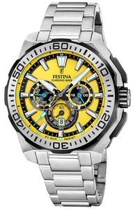 Festina Chrono Bike 2025 (45.5mm) Yellow Dial / Stainless Steel Bracelet - Picture 1 of 4