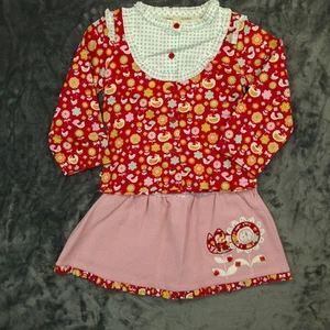 Coco Bonbons Girls 6X Red Bird Floral Top Wool Skirt Set 100% Cotton Lined - Picture 1 of 20