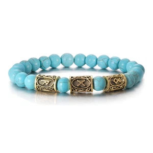 Retro Viking Nordic Amulet Runes Charms Bracelet Stone Bead Bangle For Men Women - Picture 1 of 70