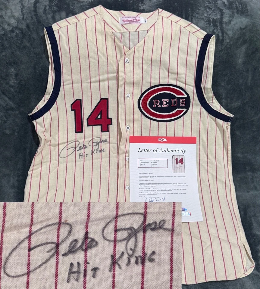 Pete Rose "Hit King" Signed Original Mitchell & Ness (M&N) Reds Jersey Auto PSA - Image 1 of 4