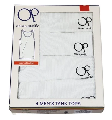OP Ocean Pacific 4-Pack 100% хлопок ребристый без бирки логотип кромки Мужские майки новый в коробке - Изображение 1 из 2