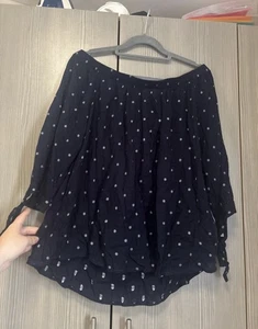 Vera Moda Polka Dot Navy Off The Shoulder 3/4 Sleeve Top Size Large - Picture 1 of 5