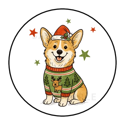 Welsh Corgi Dog Christmas Stickers Labels Tags Seasonal Holiday Envelope Seals