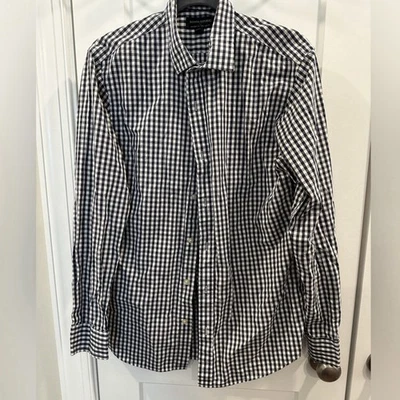 Camisa Banana Republic Para Hombre Mediana 15.5 Azul Blanco Cuadros Sin Planchar Calce Ajustado Foto 1 de 3