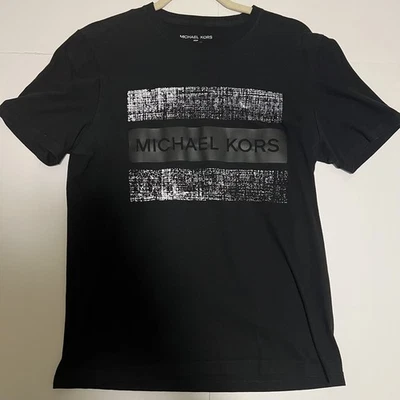 Camiseta Michael Kors Para Hombre Pequeña Gráfica Algodón Cuello Redondo Geométrica Negra Blanca Foto 1 de 4