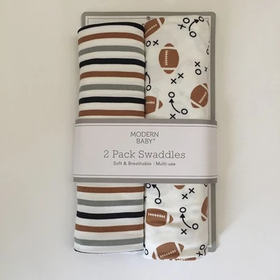 NEW Swaddle Baby Blankets  (0-3M) Football and Stripes | Modern Baby - Изображение 1 из 4