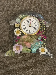 Resin Desktop Clock Pressed Flowers Handmade Colorful Floral Clock - Picture 1 of 6