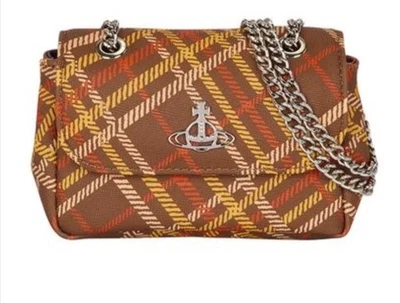 Сумка-тартан Vivienne Westwood Derby на цепочке коричневая тартан - Изображение 1 из 4